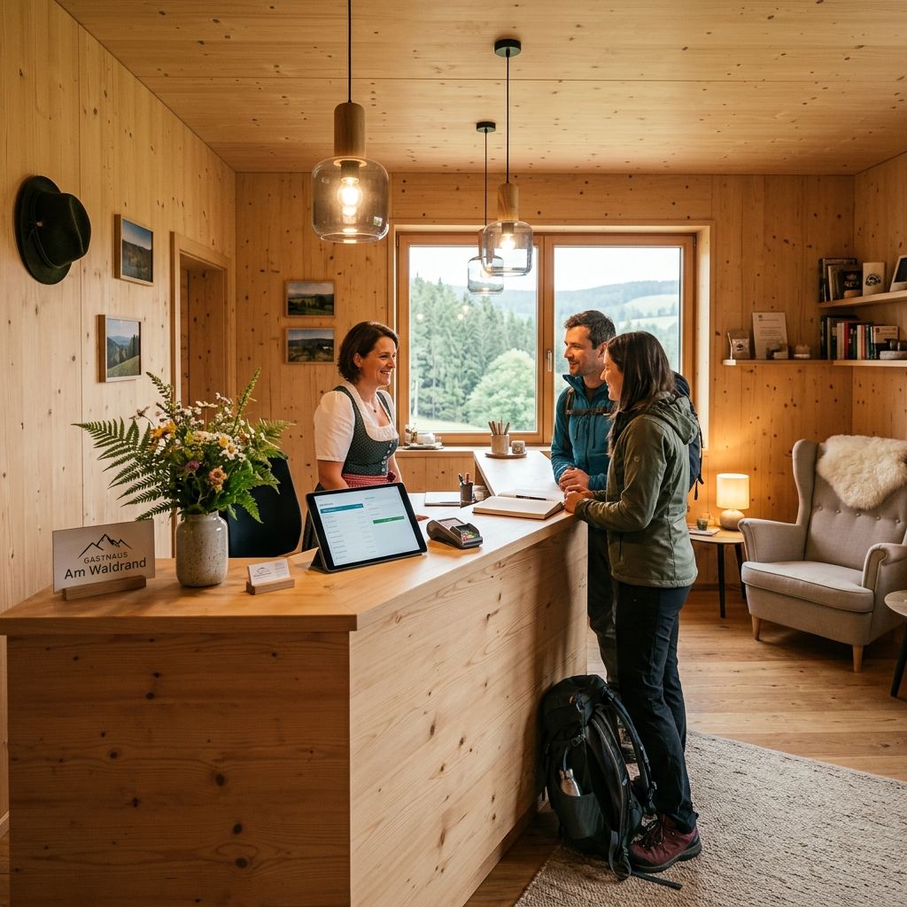 Gemütlicher Empfangsbereich einer Pension im Waldviertel - Automatisierte Buchungs- und Check-in-Systeme für Gastronomie und Hotellerie von Kenma